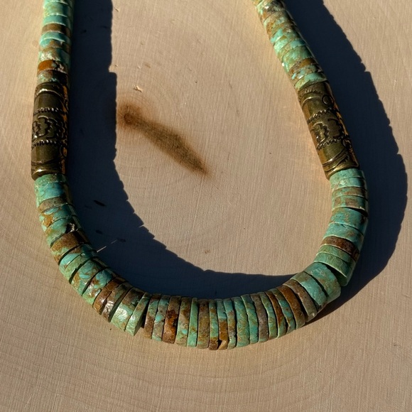 RARE_VINTAGE_Santo Domingo Tony Aguilar Sr. Brass & NATURAL Turquoise Necklace - Picture 7 of 16